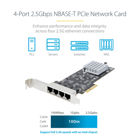 StarTech.com Carte Réseau PCIe à 4 Ports 2,5 Gbps NBASE-T, Intel I225-V - Carte Réseau pour PC - Carte Réseau Ethernet Multi-Gig