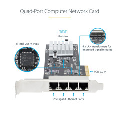 StarTech.com Carte Réseau PCIe à 4 Ports 2,5 Gbps NBASE-T, Intel I225-V - Carte Réseau pour PC - Carte Réseau Ethernet Multi-Gig