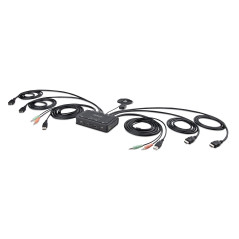 StarTech.com Switch KVM 2 Ports avec Câble HDMI, 4K 60Hz - Commutateur KVM Compact avec Câbles Intégrés USB-A/HDMI/Audio de 1,5