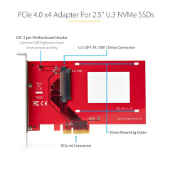 StarTech.com Carte Adaptateur U.3 vers PCIe, Adaptateur PCIe 4.0 x4 pour SSD U.3 NVMe de 2,5" - Carte d'Extension PCI Express SF