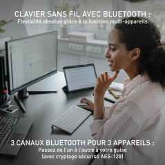 CHERRY KW 7100 MINI BT, Clavier compact multi-appareils avec trois canaux Bluetooth, Disposition UK (QWERTY), Design plat, étui