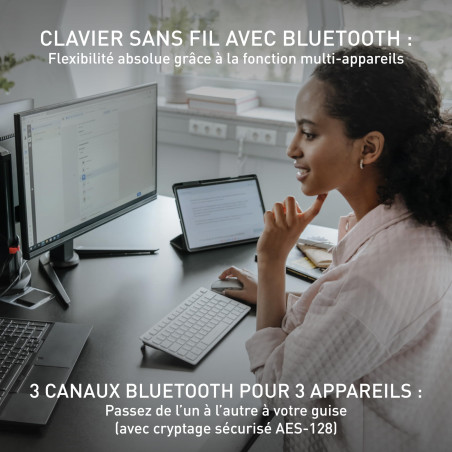 CHERRY KW 7100 MINI BT, Clavier compact multi-appareils avec trois canaux Bluetooth, Disposition UK (QWERTY), Design plat, étui