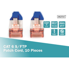 DIGITUS Câble LAN Cat 6-2m - 10 pièces - RJ45 Câble réseau - S/FTP Blindé - Compatible Cat 6A & Cat 7 - Bleu