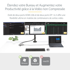 StarTech.com Adaptateur USB-C Triple Moniteur Multiport - Double HDMI 4K 60Hz + 4K 30Hz et DisplayPort, Hub USB 10Gbps 3 ports,