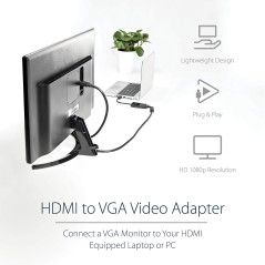 StarTech.com Adaptateur d'Affichage Haut Débit 1080p 60Hz HDMI vers VGA - Convertisseur Vidéo Actif HDMI vers VGA (Mâle vers Fem