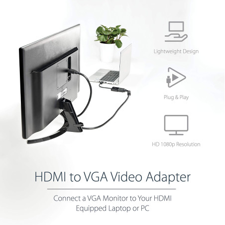 StarTech.com Adaptateur d'Affichage Haut Débit 1080p 60Hz HDMI vers VGA - Convertisseur Vidéo Actif HDMI vers VGA (Mâle vers Fem