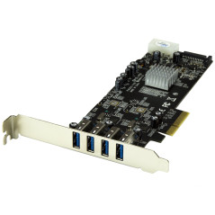 StarTech.com Carte contrôleur PCI Express à 4 ports USB 3.0 avec 2 voies dédiées de 5 Gb/s, UASP et alimentation SATA / LP4 (PEX