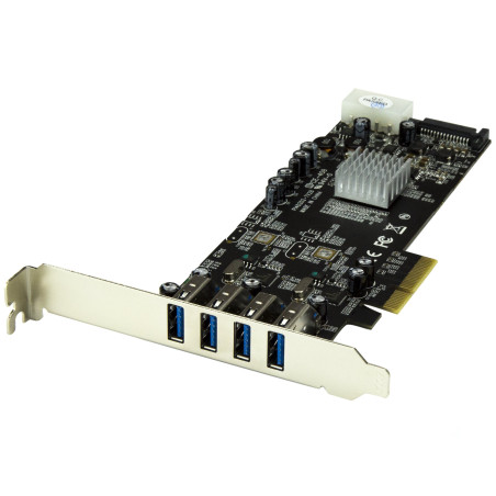 StarTech.com Carte contrôleur PCI Express à 4 ports USB 3.0 avec 2 voies dédiées de 5 Gb/s, UASP et alimentation SATA / LP4 (PEX