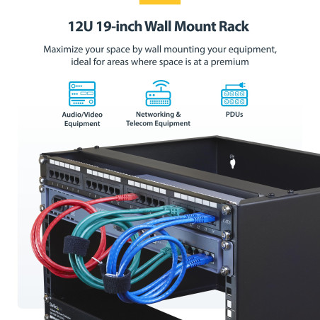 StarTech.com Support pour Panneau de Brassage Mural 12U - Profondeur 34,9cm - Rack d'Équipement Réseau à Montage Mural - Rack Mu