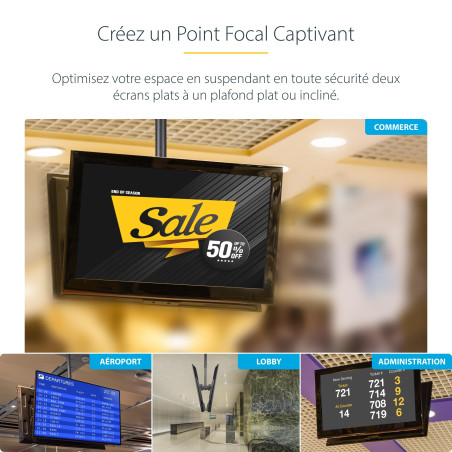 StarTech.com Double support de plafond pour TVs dos à dos avec poteau de 3,5 à 5 pieds - Téléviseurs de 32" à 75" (FPCEILBTB)