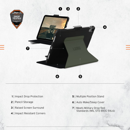 Urban Armor Gear Scout Folio Étui Apple iPad 10.9" Pouces (10e génération / 2022) Coque de Protection [Rabat Avant magnétique, R