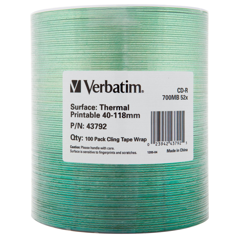 VERBATIM CD-R 700MB 52x White Thermal Printable SP*100 43792