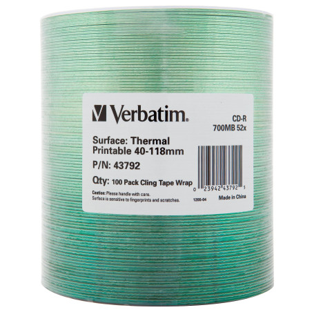 VERBATIM CD-R 700MB 52x White Thermal Printable SP*100 43792