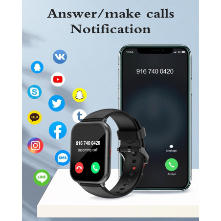 RUIMEN Montre Connectée Homme Femme avec Appel Bluetooth Smartwatch avec Podometre Cardiofrequencemetre Oxymetre Montre Sport po