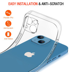 ivoler Clair Coque pour iPhone 13, et 3 pièces Verre Trempé, Protège la Lentille Ultra Transparent Étui de Protection en Silicon