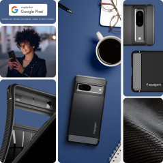 Spigen Rugged Armor Coque Compatible avec Pixel 7 - Noir Mat