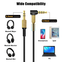 Yizhet Câble Audio de Remplacement - Compatible avec Casques Marshall Major I/II/III, Mid Bluetooth, Monitor, Microphone & Contr