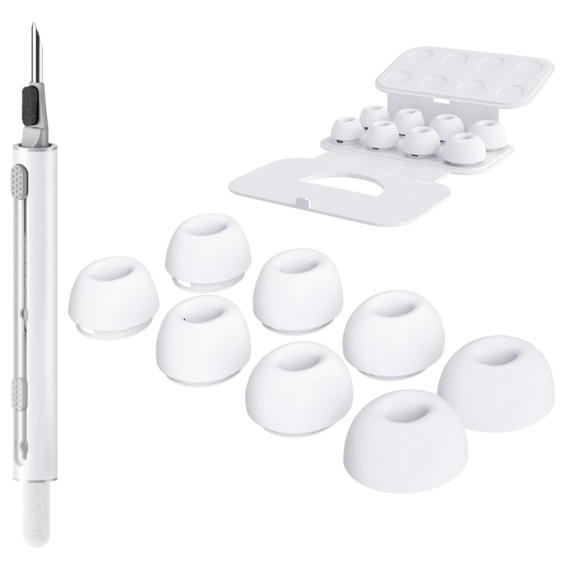 Seltureone 4 Paires Embouts de Rechange pour Airpods Pro/Airpods Pro 2 & Kit de Nettoyage avec Trou de Réduction du Bruit, Bouch Seltureone 4 Paires Embouts de Rechange pour Airpods Pro/Airpods Pro 2 & Kit de Nettoyage avec Trou de Réduction du Bruit, Bouch