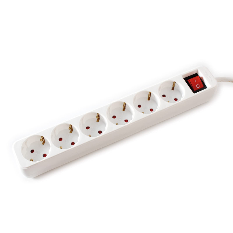VALUE Bâti de Prises 6X avec Interrupteur, Blanc, 10 m