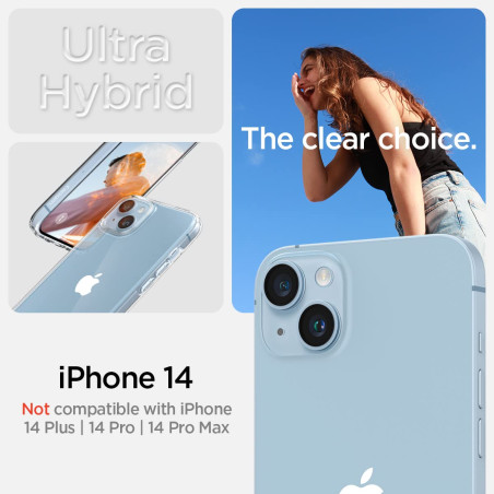 Spigen Ultra Hybrid Coque pour iPhone 14 [Anti-Jaunissement] - Transparent