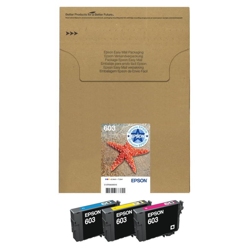 Epson EasyMail Multipack 603 Etoile de Mer, Cartouches d'encre d'origine, 3 couleurs: Cyan, Magenta, Jaune, Format boite aux let Epson EasyMail Multipack 603 Etoile de Mer, Cartouches d'encre d'origine, 3 couleurs: Cyan, Magenta, Jaune, Format boite aux let