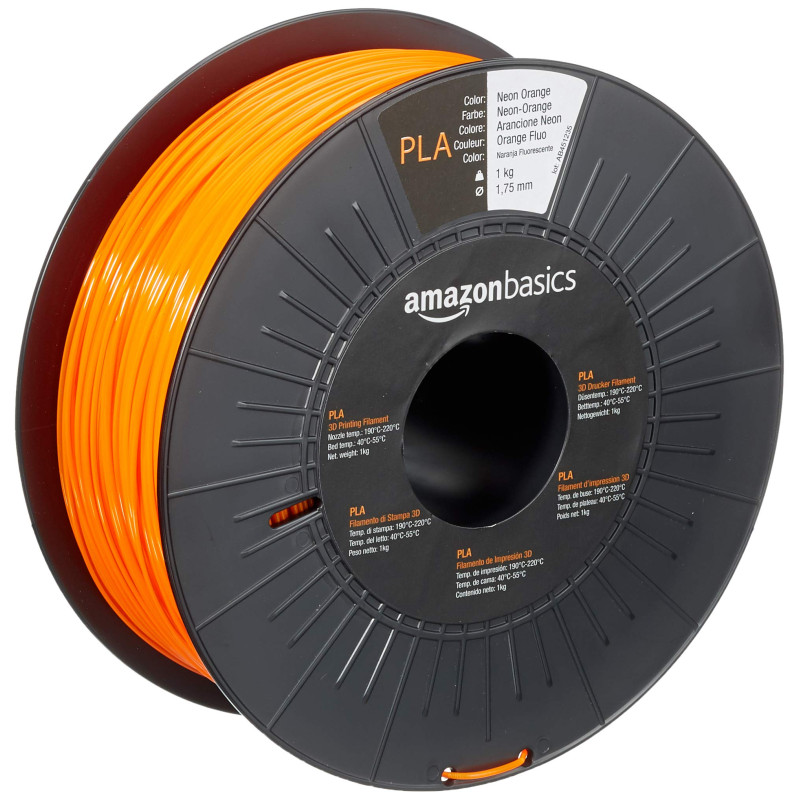 Amazon Basics Filament PLA pour imprimante 3D, 1.75 mm, Orange fluo, Bobine, 1 kg Amazon Basics Filament PLA pour imprimante 3D, 1.75 mm, Orange fluo, Bobine, 1 kg
