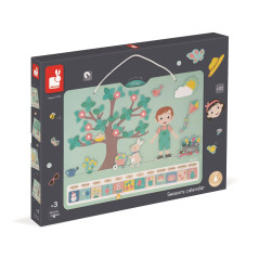 Janod - Calendrier des Saisons - Calendrier Enfant Educatif en Bois 42 x 32 cm - Magnétique - 125 Magnets - Apprentissage du Tem