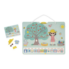 Janod - Calendrier des Saisons - Calendrier Enfant Educatif en Bois 42 x 32 cm - Magnétique - 125 Magnets - Apprentissage du Tem