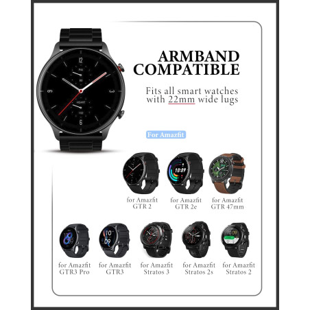 YABZOZ Bracelet Compatible avec Amazfit GTR 2 / GTR 2e / Stratos 3 / GTR 47mm / GTR 3 / GTR3 Pro Metall 22mm Bracelet (N)