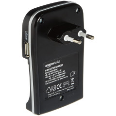 Amazon Basics Chargeur de Piles Ni-MH AA et AAA avec Port USB, Noir