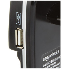 Amazon Basics Chargeur de Piles Ni-MH AA et AAA avec Port USB, Noir