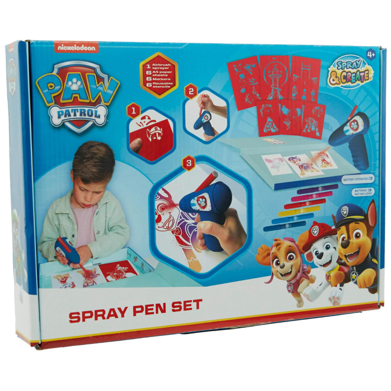 Paw Patrol - Spray Pen Set Battery - Kit de dibujo aerógrafo para niños - Kit de pintura con lápices de colores y modelos Paw Patrol - Spray Pen Set Battery - Kit de dibujo aerógrafo para niños - Kit de pintura con lápices de colores y modelos