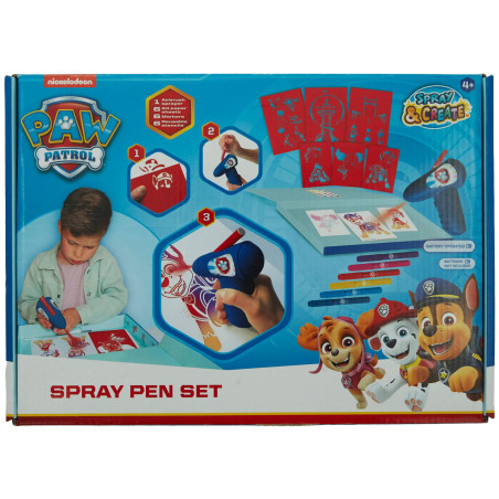Paw Patrol - Spray Pen Set Battery - Kit de dibujo aerógrafo para niños - Kit de pintura con lápices de colores y modelos