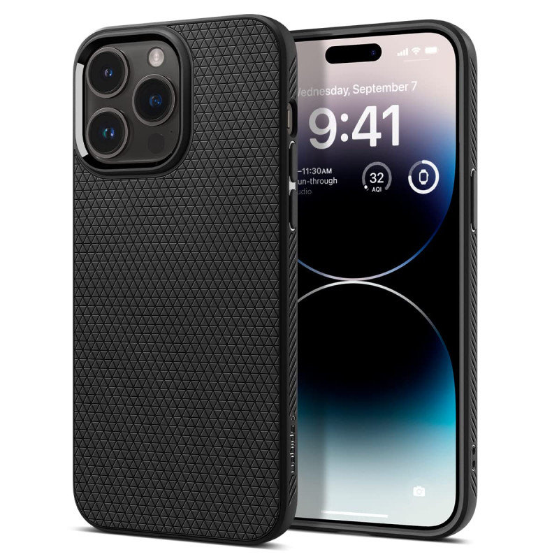 Spigen Coque pour iPhone 14 Pro, Liquid Air, [Surface Antidérapante] 6,1 Pouces - Noir Mat