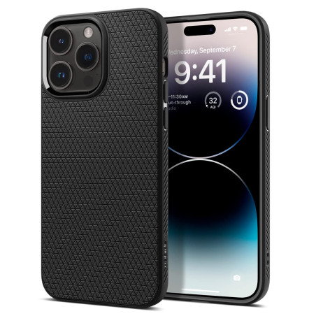 Spigen Coque pour iPhone 14 Pro, Liquid Air, [Surface Antidérapante] 6,1 Pouces - Noir Mat