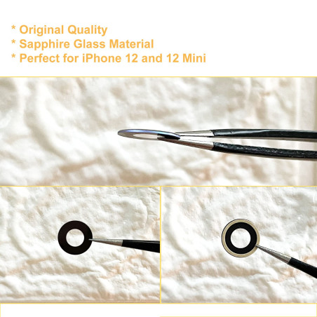 Cemobile Lentille de rechange en verre saphir arrière pour appareil photo compatible avec iPhone 12 et iPhone 12 Mini avec adhés