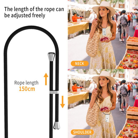 XTCASE Collier pour iPhone 13 Coque, Etui de Téléphone avec Cordon - Tour de Cou Lanière en Corde - Transparente Silicone Housse