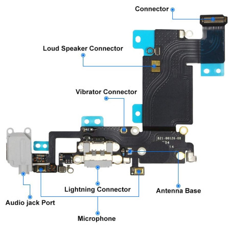 MMOBIEL Connecteur de Charge Compatible avec iPhone 6s Plus 2015 - Dock Connector - Câble Nappe de Rechange - avec Jack Audio/Mi