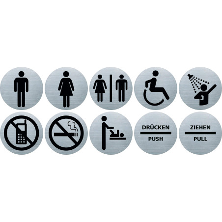 helit H6271200 Pictogramme en acier inoxydable pour fauteuil roulant Ø 115 mm autocollant avec tampon adhésif