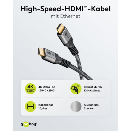 goobay 64997 Câble HDMI haute vitesse avec Ethernet 2.0 / résolutions UHD allant jusqu'à 4 K @ 50/60 Hz/rallonge HDMI pour PS5,