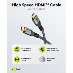 goobay 64997 Câble HDMI haute vitesse avec Ethernet 2.0 / résolutions UHD allant jusqu'à 4 K @ 50/60 Hz/rallonge HDMI pour PS5, 