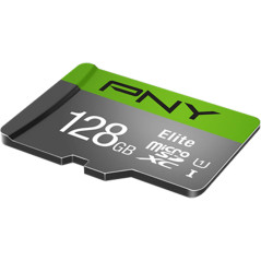 PNY Elite Carte Mémoire microSDXC 128 Go + Adaptateur SD, Vitesse de Lecture 100 Mo/s, Classe 10 UHS-I, U1 pour vidéo Full HD
