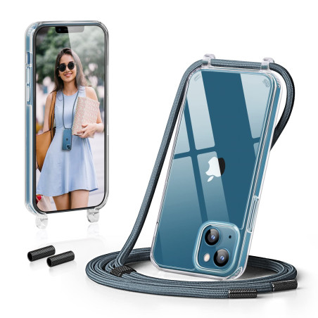 GOODVISH Coque Transparente pour iPhone 13 6,1" avec Cordon de Collier, Etui TPU Bumper avec Cordon Réglable, Téléphone Lanyard 