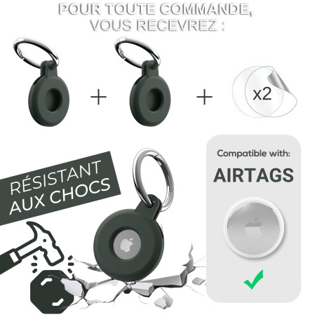 Coque Porte Clé/Clef Noir x2 pour Apple Airtags ✯Marque FRANÇAISE✯ Accessoires de Protection Airtag Housse Air Tag Traceur GPS C