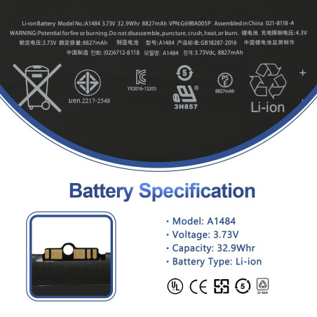 ANTIEE 8827mAh 32.9Wh A1484 Replacement Tablet Batterie Compatible with iPad 2017 A1822 A1823 iPad 2018 A1893 A1954 iPad Air A14