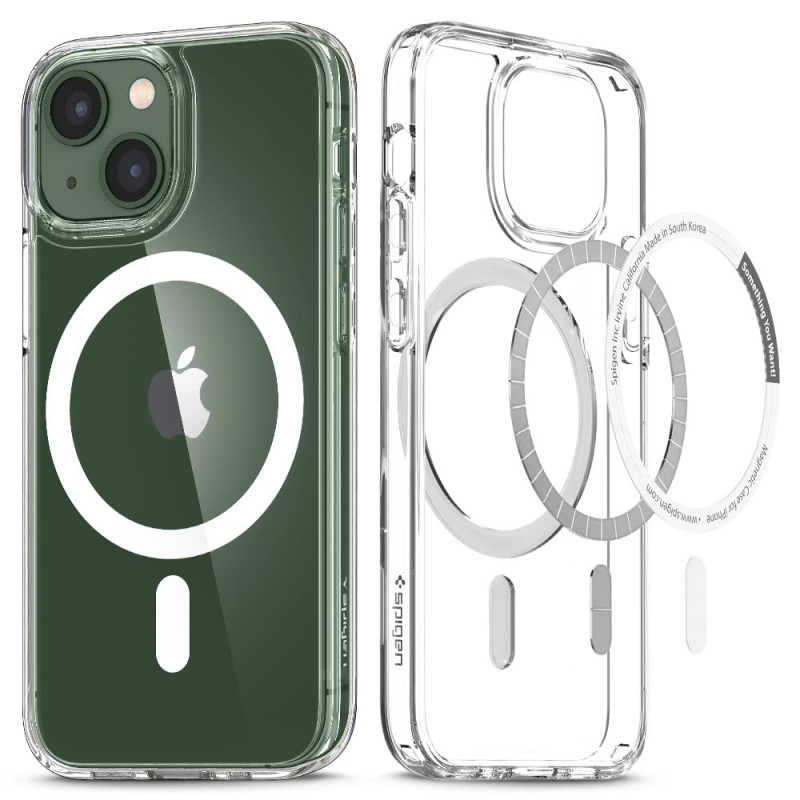 Spigen Ultra Hybrid Magfit Coque pour iPhone 13 Mini MagSafe [Anti-Jaunissement] - Blanc