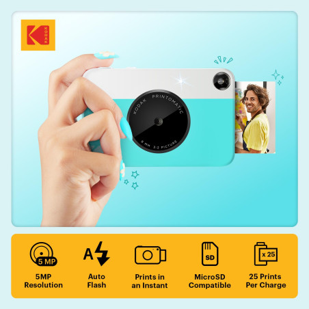 KODAK Printomatic Appareil photo numérique à impression instantanée couleur – Photos de haute qualité sur papier autocollant Zin