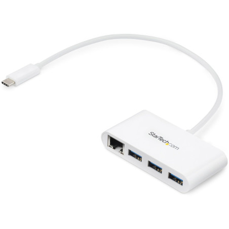 StarTech.com USB C vers Ethernet avec hub USB à 3 ports - Blanc - Gigabit Ethernet - Hub USB 3.0 - 5Gbps - Compatible Thunderbol