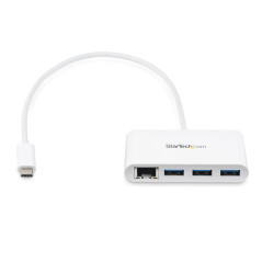 StarTech.com USB C vers Ethernet avec hub USB à 3 ports - Blanc - Gigabit Ethernet - Hub USB 3.0 - 5Gbps - Compatible Thunderbol