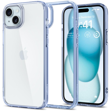 Spigen Coque [Anti-Jaune et Antichoc] en Dos PC et Bumper TPU Ultra Hybrid pour iPhone 15 - Cristal de Ciel